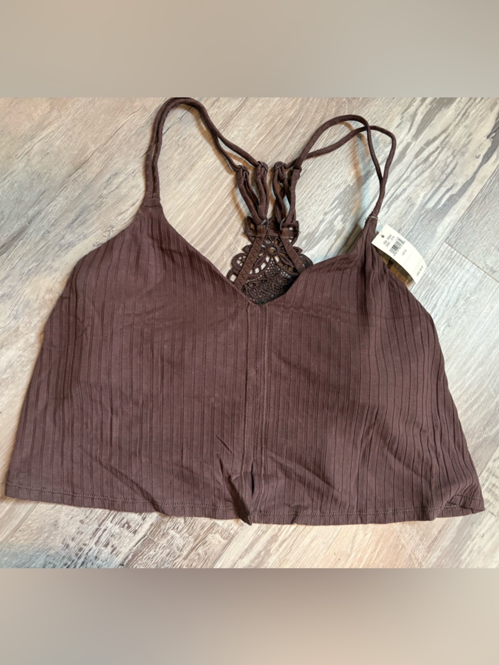 Aerie Ribbed Lace Appliqué Crop Top 
Brown NWT Size M